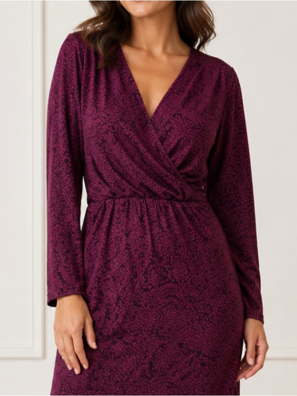 NWOT LOFT Plum Wrap V‑Neck Long Sleeve Dress M